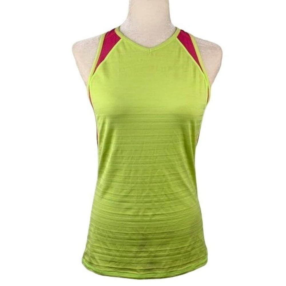 Athleta Racerback Workout Tank Top S Neon Yellow Pink Sleeveless Athletic Gym